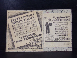 206 CHROMOS . PUBLICITE .TEINTURERIE LOUIS LETOURNEUR . ROUEN . VOTRE COMPLET TACHE  ANNEE 1937 - Publicités