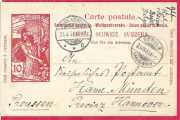 SVIZZERA - INTERO CARTOLINA POSTALE U.P.U. (MICHEL P33) DA "SCHULS*23.VIII.00*/GRAUBUNDEN PER HANNOVER - Stamped Stationery
