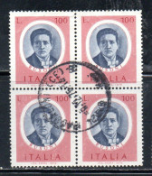 ITALIA REPUBBLICA ITALY REPUBLIC 1975 ARTISTI ITALIANI ARTISTS BUSONI LIRE 100 QUARTINA BLOCK USATO USED OBLITERE' - 1971-80: Usati