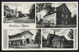 AK Rositz I. Thür., Bahnhof, Gemeindeamt, Kath. Kirche, Hindenburgstrasse  - Andere & Zonder Classificatie