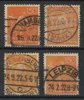 189 Schnitter 1922: Vier Farbvarianten - Markant, Gest. - Abarten & Kuriositäten