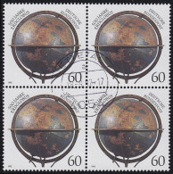 1627 Erdglobus: Viererblock, Zentrischer Vollstempel NETTETAL 10.9.92 - Usati