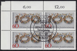 1116 Sozialversicherung 1981 Als Eckrand-Viererblock Oben Links Mit ESSt BONN - Used Stamps