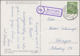 Landpost Benzingen über EBINGEN (WÜRTT) 27.8.56 Auf Künstlerkarte Flieder - Autres & Non Classés