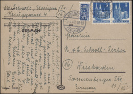 75 Wg Bauten 5 Pf  Paar MeF Fern-Postkarte USINGEN/TAUNUS 5.4.49 Nach Wiesbaden - Covers & Documents