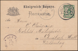 Postkarte P 44/03 Von OBERVIECHTACH 20.11.1897 Ach HALL (Württemberg) 21.11.97 - Other & Unclassified