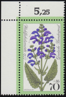 952 Wiesenblumen 70+35 Pf Wiesensalbei ** Ecke O.l. - Unused Stamps