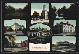 AK Meuselwitz, Bahnhof, Rathaus, Orangerie, Bismarckhöhe  - Meuselwitz