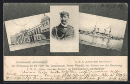 AK Kiel, Geburtstag Seiner Majestät Kaiser Wilhelm II., Dampfer S. M. S. Kaiser Karl Der Grosse, Gasthaus Reichshallen  - Kiel