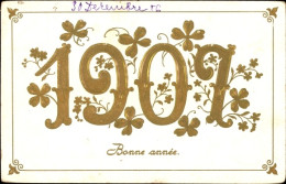 Gaufré CPA Glückwunsch Neujahr, Glücksklee, Jahreszahl 1907 - Nouvel An