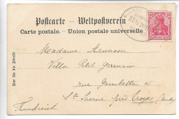MULHAU PFIRT Cachet Ambulant 14.9.1903 Sur Timbre Allemand Cpa MULHOUSE.....G - Spoorwegpost