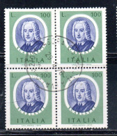 ITALIA REPUBBLICA ITALY REPUBLIC 1975 ARTISTI ITALIANI ARTISTS SCARLATTI LIRE 100 QUARTINA BLOCK USATO USED OBLITERE' - 1971-80: Afgestempeld