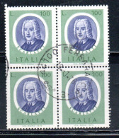 ITALIA REPUBBLICA ITALY REPUBLIC 1975 ARTISTI ITALIANI ARTISTS SCARLATTI LIRE 100 QUARTINA BLOCK USATO USED OBLITERE' - 1971-80: Oblitérés