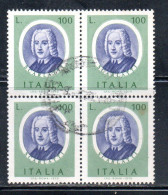 ITALIA REPUBBLICA ITALY REPUBLIC 1975 ARTISTI ITALIANI ARTISTS SCARLATTI LIRE 100 QUARTINA BLOCK USATO USED OBLITERE' - 1971-80: Afgestempeld