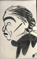 PORTRAIT HOMME  ASIATIQUE -   DESSIN SUR CARTE POSTALE  -   SIGNE HB 1995 - Zeichnungen