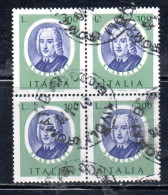 ITALIA REPUBBLICA ITALY REPUBLIC 1975 ARTISTI ITALIANI ARTISTS SCARLATTI LIRE 100 QUARTINA BLOCK USATO USED OBLITERE' - 1971-80: Oblitérés