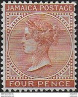 1908 Jamaica Victoria 4d. Red Brown MH SG N. 48 - Otros & Sin Clasificación