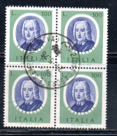 ITALIA REPUBBLICA ITALY REPUBLIC 1975 ARTISTI ITALIANI ARTISTS SCARLATTI LIRE 100 QUARTINA BLOCK USATO USED OBLITERE' - 1971-80: Gebraucht