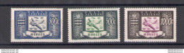 1949 Monaco , Posta Aerea , 300-500-1.000 Franchi , 3 Val , MNH** - Autres & Non Classés