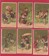 Chocolat Guérin Boutron, Série Complète 6 Chromos Lith. Vallet Minot, Enfants, Insectes - Guérin-Boutron