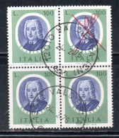 ITALIA REPUBBLICA ITALY REPUBLIC 1975 ARTISTI ITALIANI ARTISTS SCARLATTI LIRE 100 QUARTINA BLOCK USATO USED OBLITERE' - 1971-80: Usati