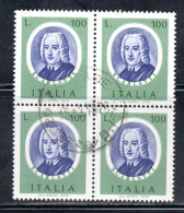 ITALIA REPUBBLICA ITALY REPUBLIC 1975 ARTISTI ITALIANI ARTISTS SCARLATTI LIRE 100 QUARTINA BLOCK USATO USED OBLITERE' - 1971-80: Used