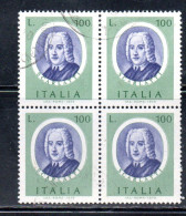 ITALIA REPUBBLICA ITALY REPUBLIC 1975 ARTISTI ITALIANI ARTISTS SCARLATTI LIRE 100 QUARTINA BLOCK USATO USED OBLITERE' - 1971-80: Used