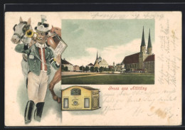 AK Altötting, Postkutscher Mit Brief Und Horn, Brunnen Auf Dem Marktplatz  - Post