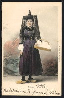 CPA Rhône-Alpes, Bressane, Femme En Costume Typique Avec Korb  - Ohne Zuordnung