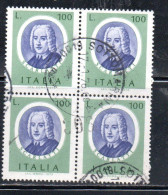 ITALIA REPUBBLICA ITALY REPUBLIC 1975 ARTISTI ITALIANI ARTISTS SCARLATTI LIRE 100 QUARTINA BLOCK USATO USED OBLITERE' - 1971-80: Oblitérés