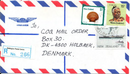 New Zealand Registered Air Mail Cover Sent To Denmark 8-1-1984 Topic Stamps - Posta Aerea