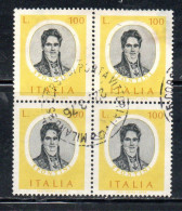 ITALIA REPUBBLICA ITALY REPUBLIC 1975 ARTISTI ITALIANI ARTISTS SPONTINI LIRE 100 QUARTINA BLOCK USATO USED OBLITERE' - 1971-80: Usati