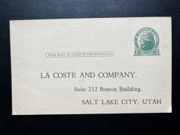 POST CARD ENTIER POSTAL USA ETATS UNIS /  1 CENT JEFFERSON / LA COSTE AND COMPANY SALT LAKE CITY UTAH - 1981-00