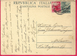 INTERO CARTOLINA POSTALE DEMOCRATICA LIRE 12 (+3) (INT. 139) DA COMO *10.5.49* PER MILANO - 1946-60: Marcophilia