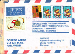 Ghana Air Mail Cover Sent To Germany 24-7-2002 Topic Stamps BUTTERFLIES Overprinted Stamp - Ghana (1957-...)