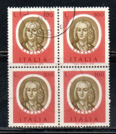 ITALIA REPUBBLICA ITALY REPUBLIC 1975 ARTISTI ITALIANI ARTISTS VIVALDI LIRE 100 QUARTINA BLOCK USATO USED OBLITERE' - 1971-80: Gebraucht