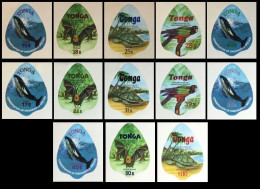 TONGA 1978 ENDANGERED WILDLIFE FAUNA COMPLETE SET WITH OFFICIAL AIRMAIL STAMPS ODD SHAPE SELF ADHESIVE STAMPS MNH - Tonga (1970-...)