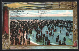 Präge-AK Stamford, CT, Scene At The Sea, Crowded With Beach-Goers, Maritime Passepartout  - Stamford