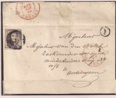 BRIEF N°6  UIT MELSELE POSTBUS Y LANDELIJKE POSTBODE VAN BEVEREN-BESTEMMING ANTWERPEN -27 AVR.1853-ONTWAARD BEVEREN - 1851-1857 Médaillons (6/8)