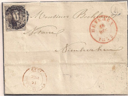 BRIEF N°6  VAN VRACENE  BUSSTEMPEL R-16 DEC.1852-BESTEMMING NIEUWKERKEN WAAS  BUSSTEMPEL Z-VIA ST.NIKLAAS  - 1851-1857 Médaillons (6/8)