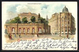 Lithographie Wien, Albrechtsplatz Mit Albrechtsbrunnen  - Autres & Non Classés