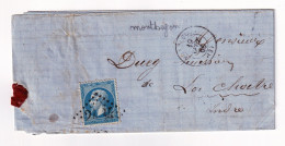 Lettre 1866 Montbazon Gros Chiffre 2434 Indre Et Loire Pour La Châtre Cachet Paris à Périgueux - 1862 Napoléon III.