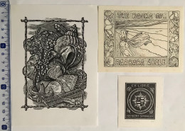 Lot Avec 3 Ex-libris. Coquille Conche Fille Mer Héraldique.  Lot With 3 Exlibris. Shell Conch Girl Sea Armorial - Ex-Libris