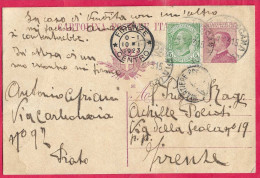 INTERO CARTOLINA POSTALE MICHETTI C. 25(+5) (INT. 49A/22) DA PRATO *10.1.1923* PER FIRENZE - TIMBRO PORTALETTERE - Marcophilie