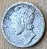 1943 US Standard Coinage Coin Dime .900 Silver , KM#140,7729 - 1916-1945: Mercury (kwik)
