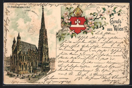 Lithographie Wien, St. Stefanskirche Und Wappen Auf Blühendem Zweig  - Other & Unclassified