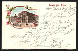 Lithographie Wien, K. K. Hofoper Mit Pferdebahn Davor  - Autres & Non Classés