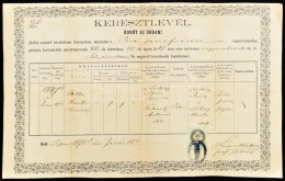 1870 Pest Keresztlevél Plébániai Pecséttel és Okmánybélyeggel - Unclassified