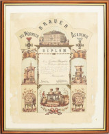 1878 Sörfőző Diploma, Oklevél, Litográfia, Worms A. Rhein-ben Kiállítva. Szélei Sérültek, 36x44 Cm Üvegezett Keretben - Unclassified
