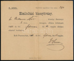 1910 Báró Zichy-Czikann Móric Oltási Bizonyítványa - Unclassified